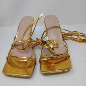 Public Desire Gold Strappy Stiletto Heel Sandals Size 39
